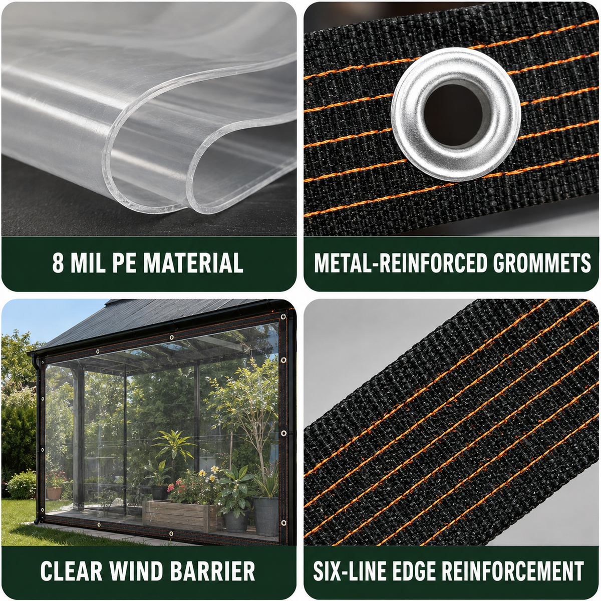 ☀️Clear Waterproof PE Tarp, Transparent Outdoor Cover with Metal Grommets🛡️