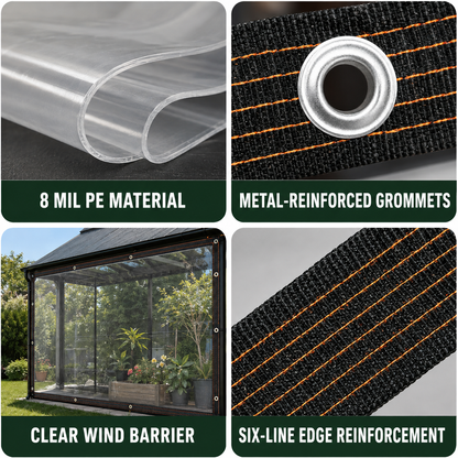 ☀️Clear Waterproof PE Tarp, Transparent Outdoor Cover with Metal Grommets🛡️