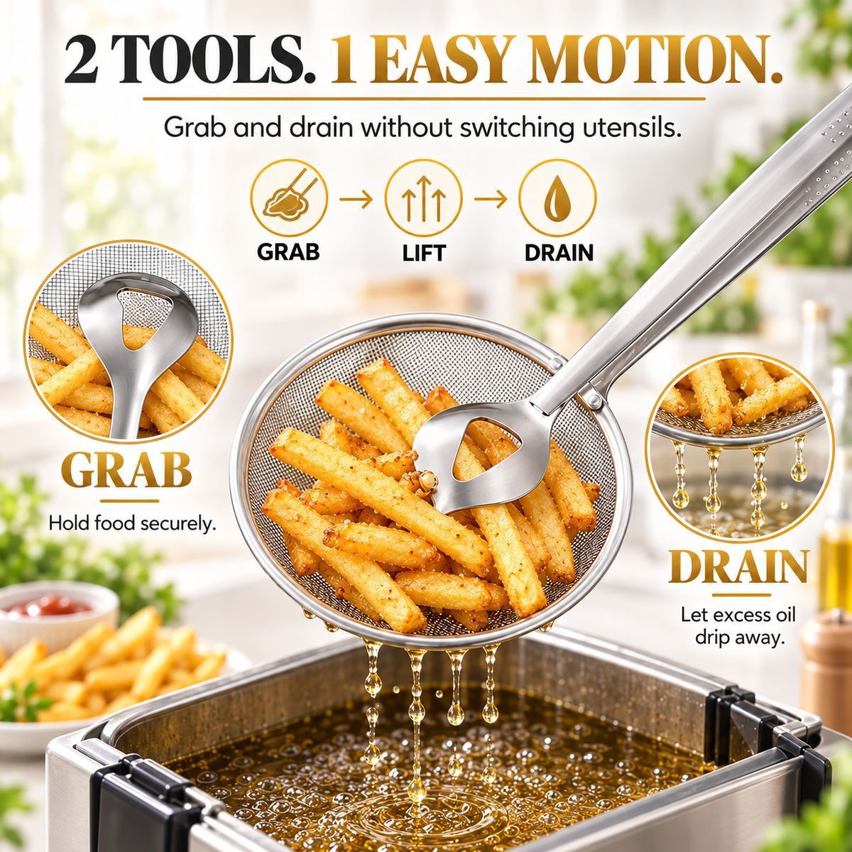 🔥🔥🔥 50% OFF Today 2-in-1 Spider Strainer Tongs for Frying & Draining