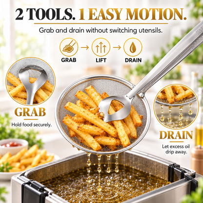 🔥🔥🔥 50% OFF Today 2-in-1 Spider Strainer Tongs for Frying & Draining