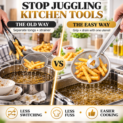 🔥🔥🔥 50% OFF Today 2-in-1 Spider Strainer Tongs for Frying & Draining