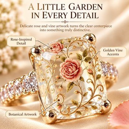 💎🌹Vintage Rose Floral Statement Ring | Gold-Tone Band, US Sizes 6-10