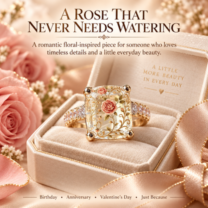 💎🌹Vintage Rose Floral Statement Ring | Gold-Tone Band, US Sizes 6-10