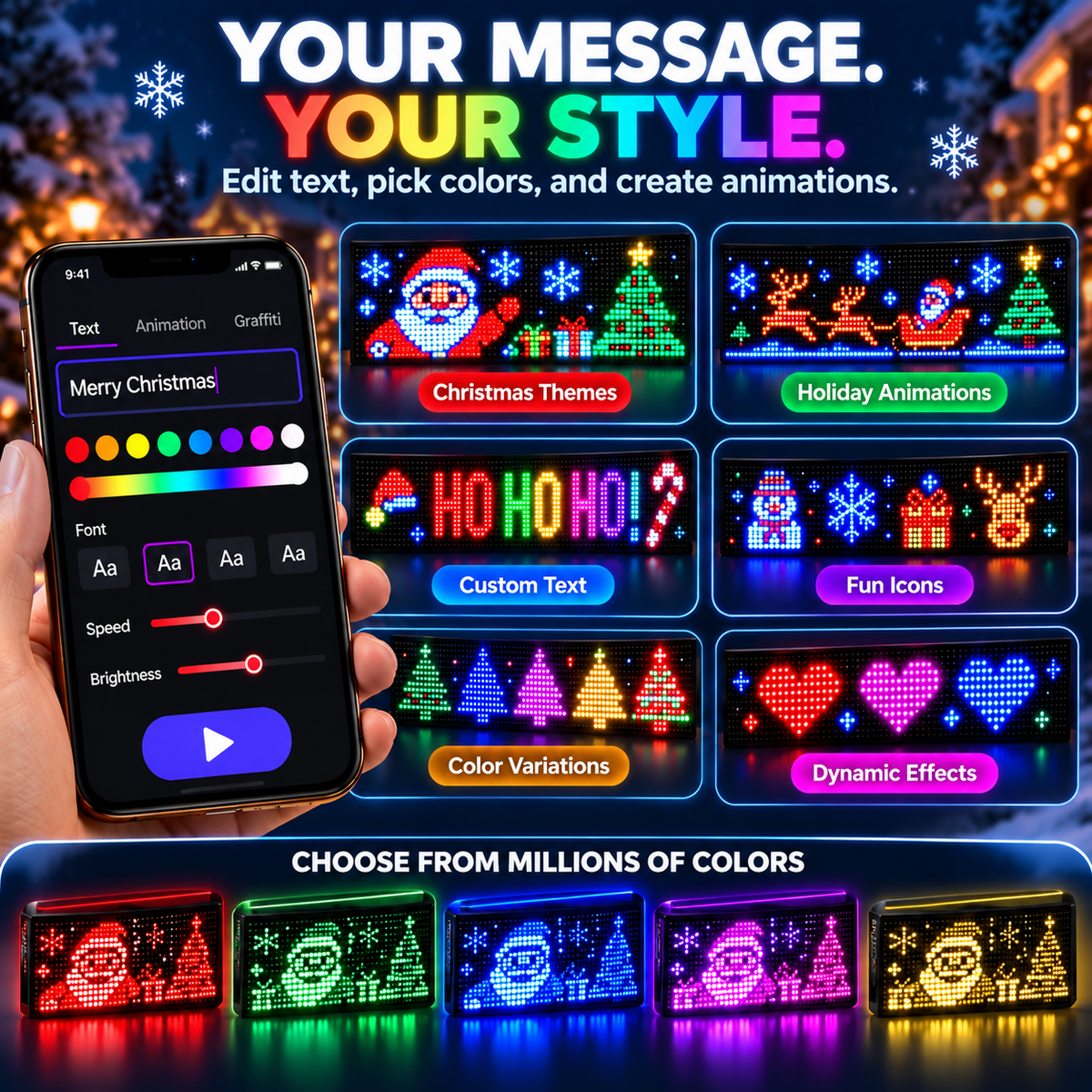 ⚡New Smart LED Pixel Car Display — App-Controlled Custom Text, Colors & Animations