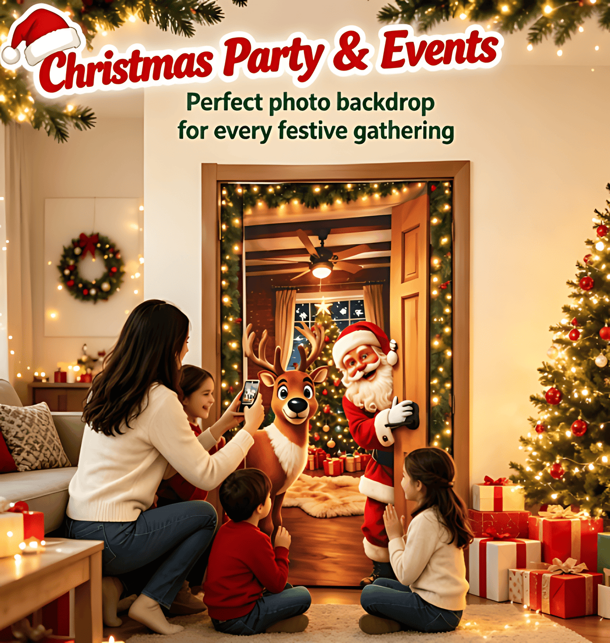 🎅 Santa Christmas Door Cover with Elastic Edges | Reusable Holiday Decor 🎄