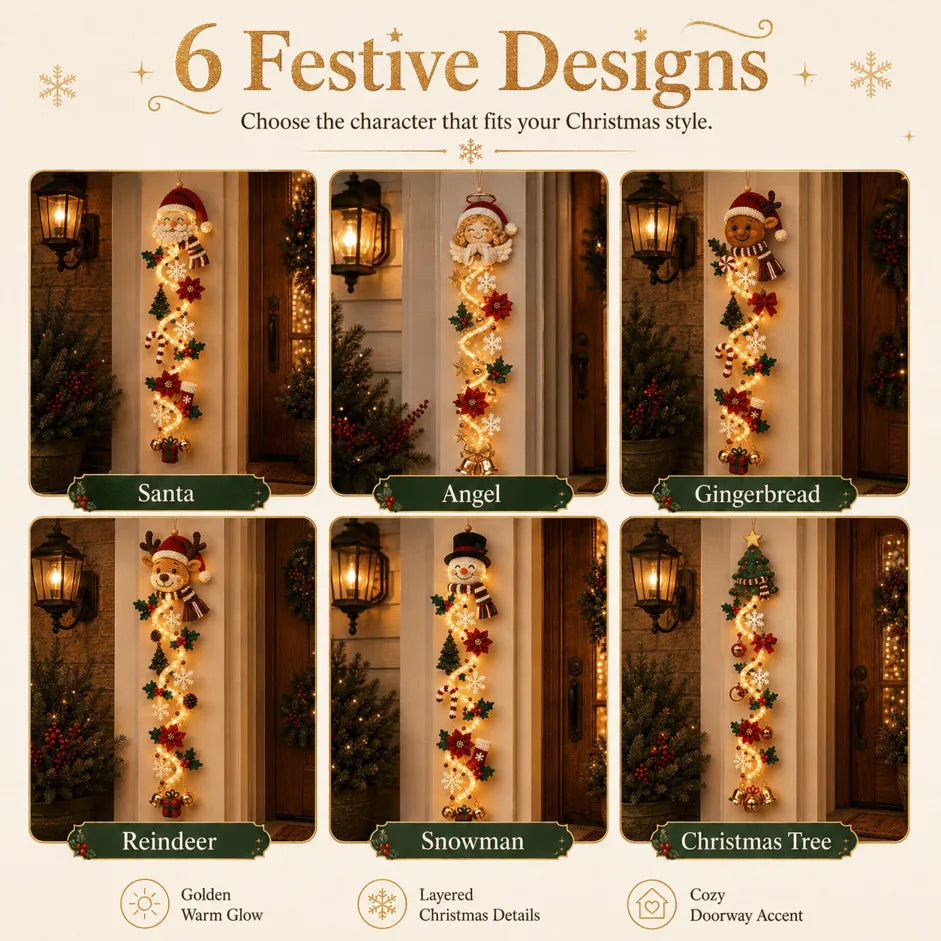 🎄Light-Up Christmas Door Hanger – 6 Festive Designs with Warm Holiday Glow ✨