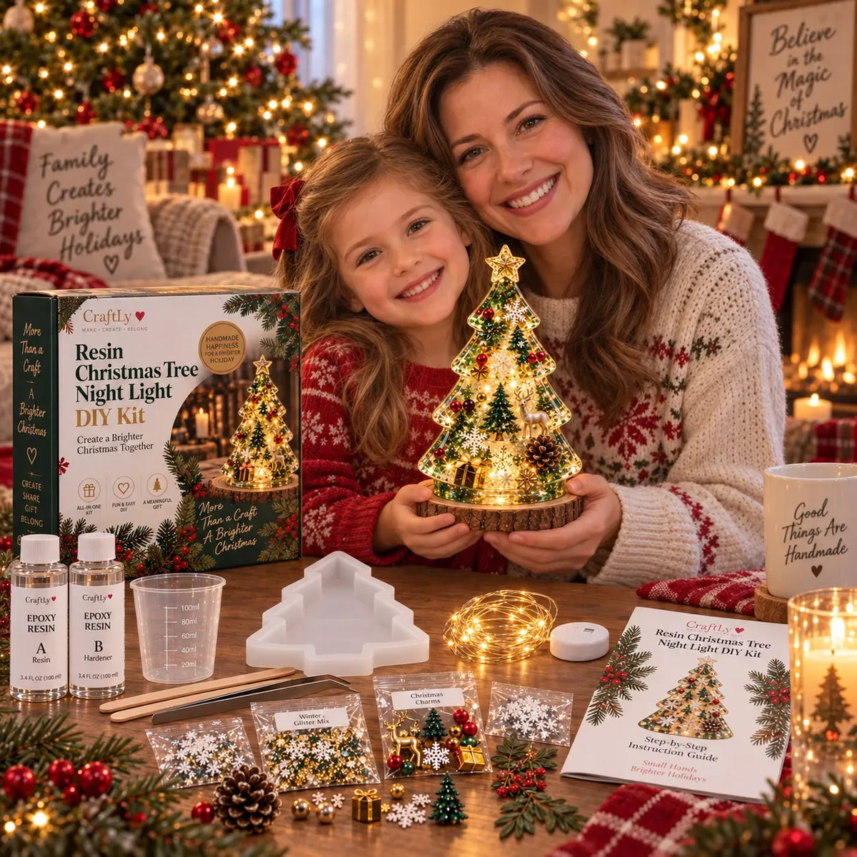 🎄Beginner-Friendly Resin Christmas Tree Night Light DIY Kit✨