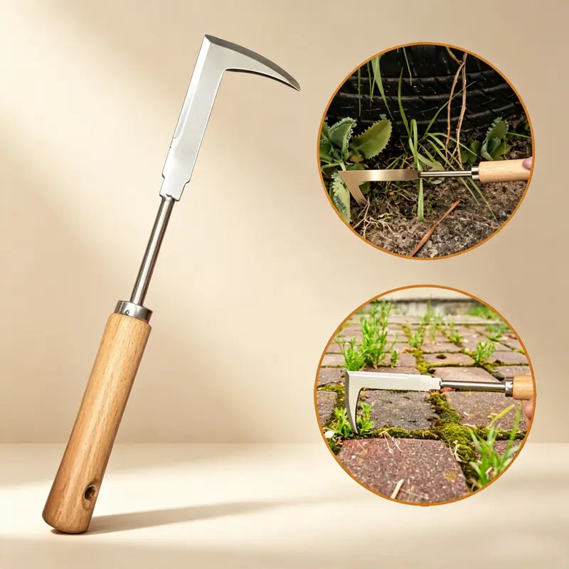 ⚡Wooden Handle Crevice Weeder, Stainless Steel Manual Grass Remover for Patio, Pathways & Yards
