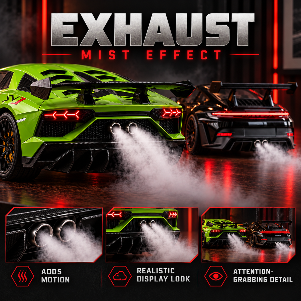 🏎️ Track-Inspired Sports Car Display Model – Exhaust Mist Effect Collector Decor