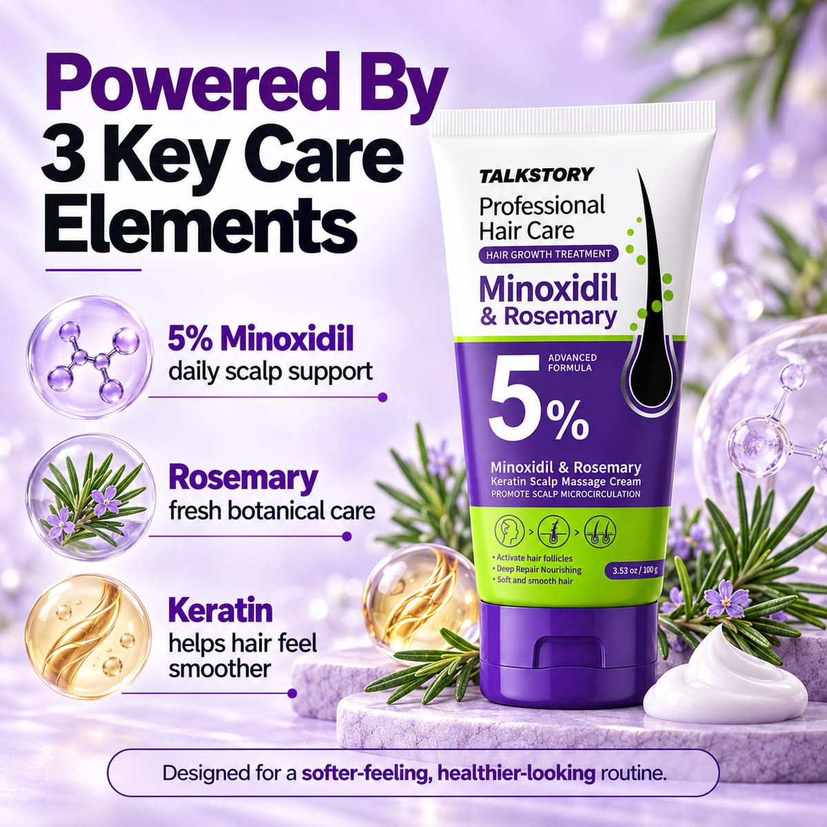 ✨5% Minoxidil & Rosemary Scalp Massage Cream with Keratin