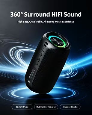 ZEALOT M2 Portable Bluetooth Speaker | 360° Surround HIFI Sound, RGB Lights, 1800mAh Battery, Outdoor Wireless Speaker