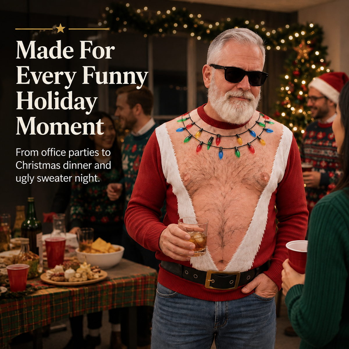🎅Funny Santa Printed Sweater | Bare-Chest Illusion Christmas Top