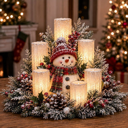 Christmas Lighted Centerpiece with Flameless Candle Glow