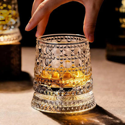 🥃 Luxurious 360° Rotating Crystal Glass — Starburst-Faceted, Stress-Relieving Whiskey & Red Wine Tumbler(300ml)