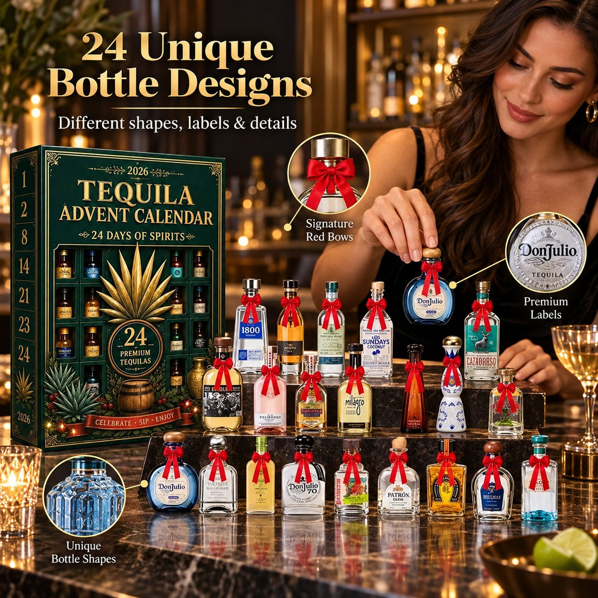🔥24 Days Mini Tequila Bottle Advent Calendar Blind Box | Holiday Decor & Collector Gift