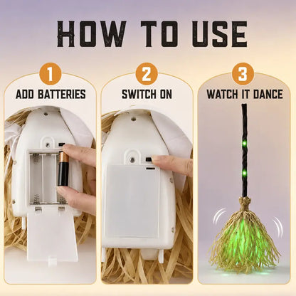 🧹Magical Animated Witch Broom, Built‑in Lights, Music & Swinging Motion