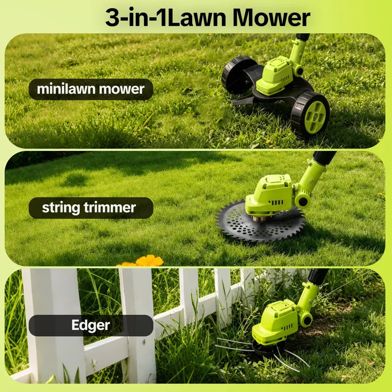 ⚡21V 3-in-1 Cordless String Trimmer, Edger & Mini Mower – 2 Batteries Included