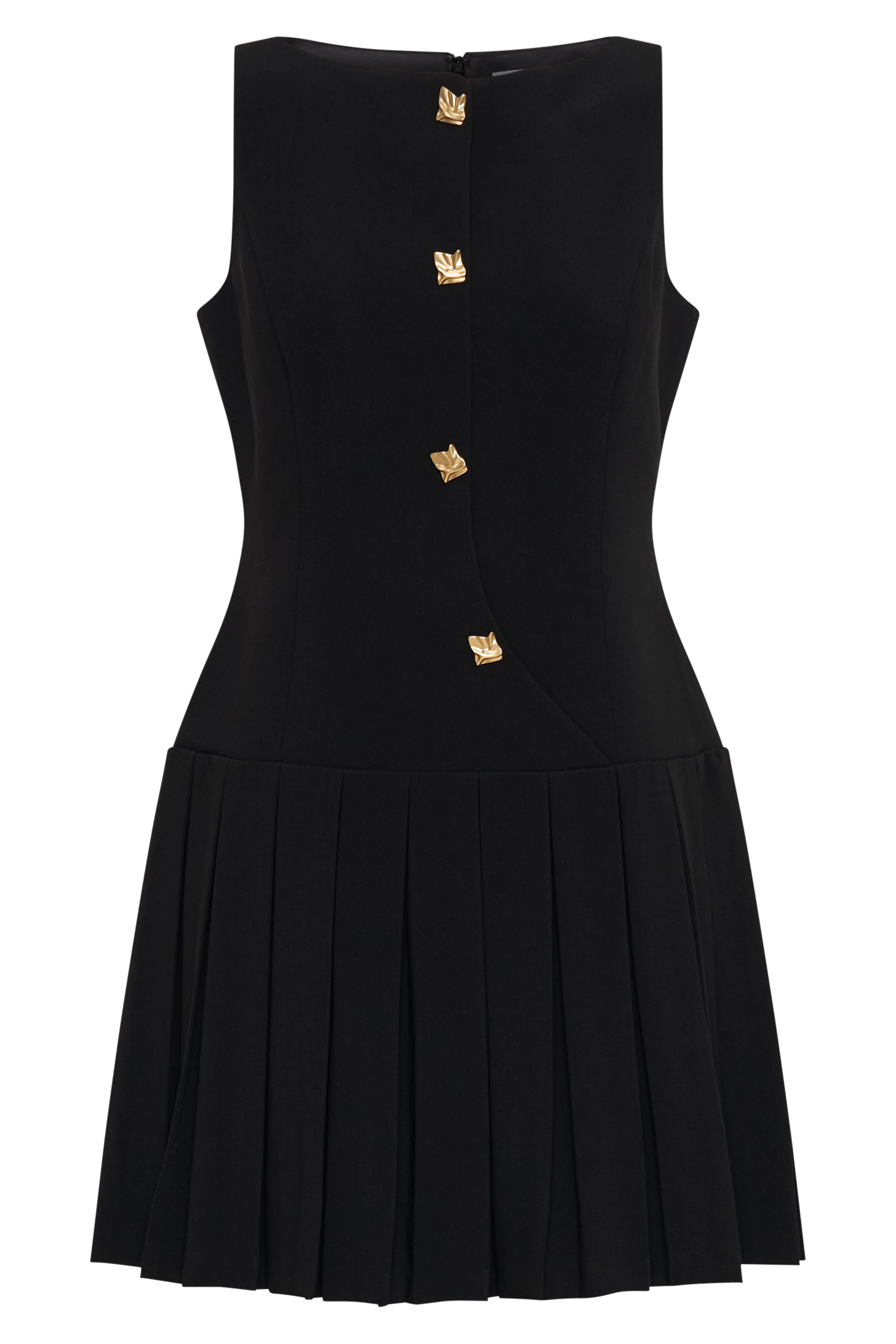 Sleeveless Pleated Mini Dress - Black