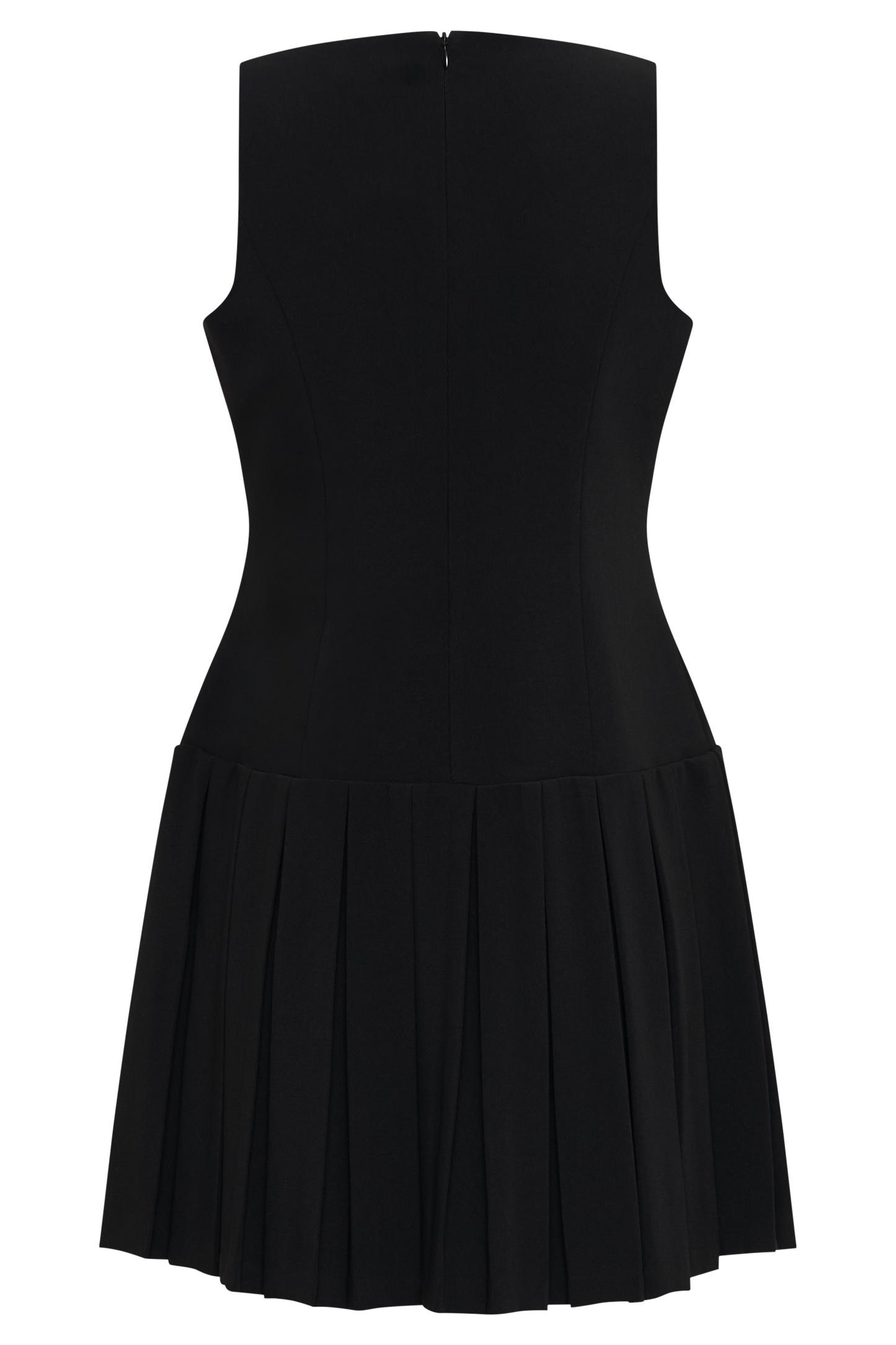 Sleeveless Pleated Mini Dress - Black