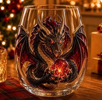 🎁3D Mythic Dragon Glass Art Cup | Luxury Raised Fantasy Glassware for Whiskey, Home Bar Décor & Legendary Gifts