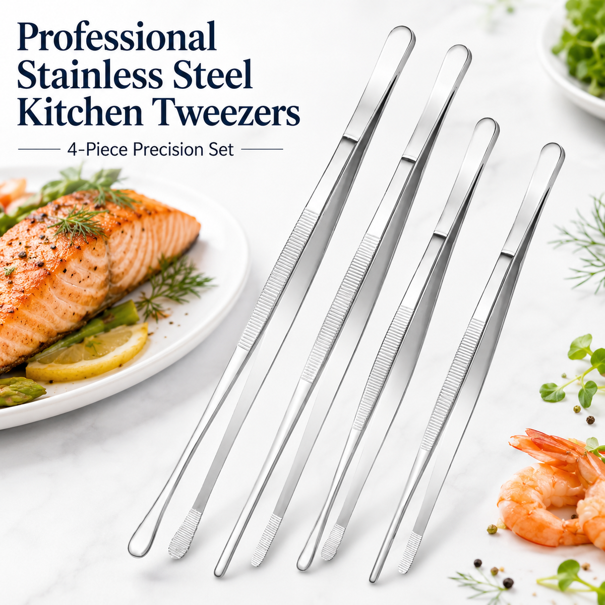🔥🛠️Fine Long Tweezer Tongs Professional Black Set,12'' and 10'' Stainless Steel