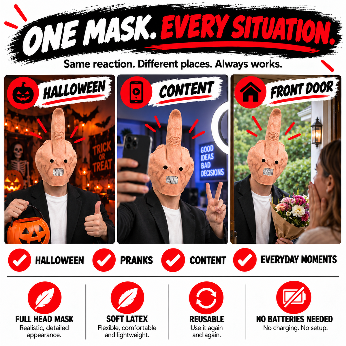 💥Uncanny Smile Reaction Mask – Halloween Prank & Party Mask💥