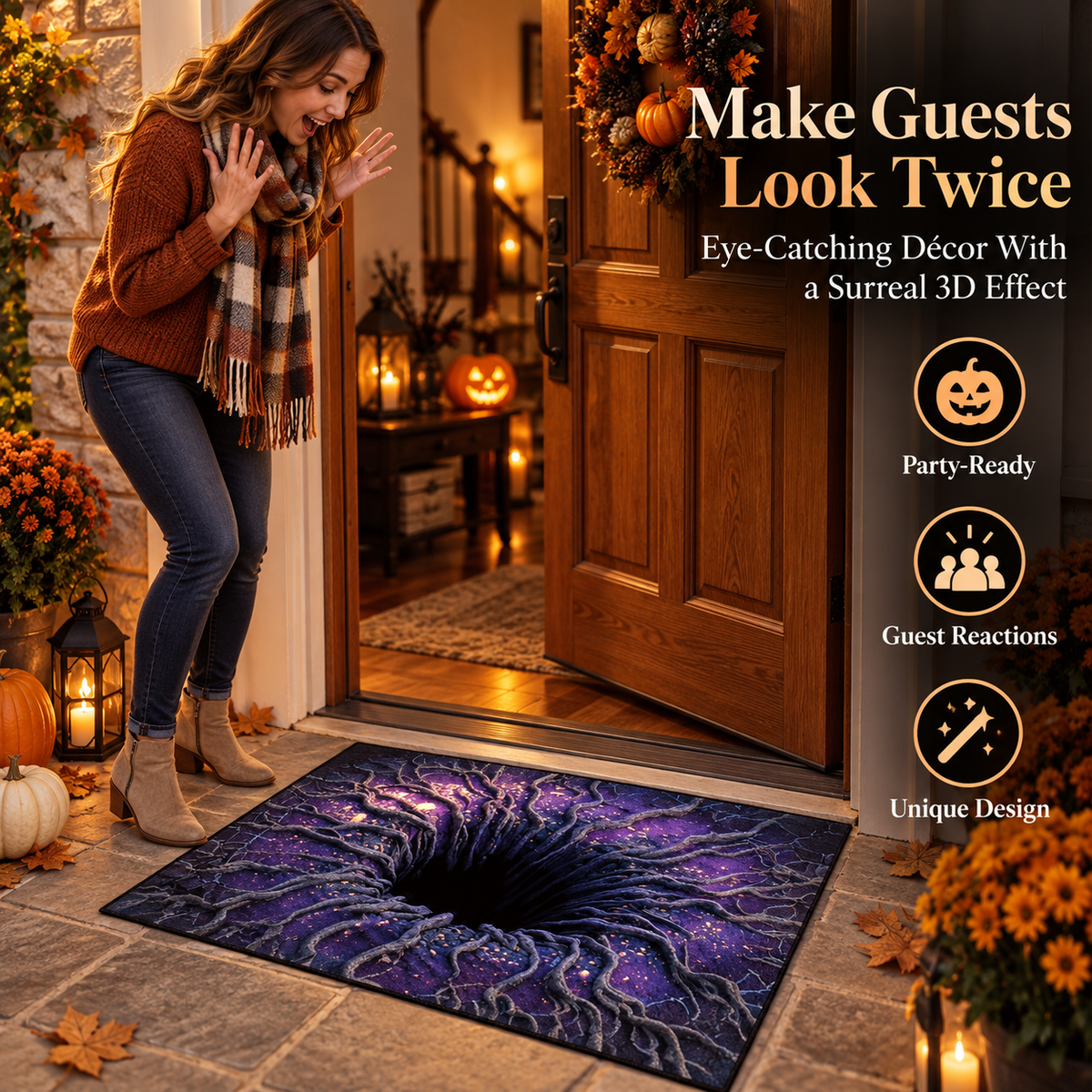 ❤️3D Halloween Optical Illusion Door Mat – Spooky Non-Slip Entryway Rug