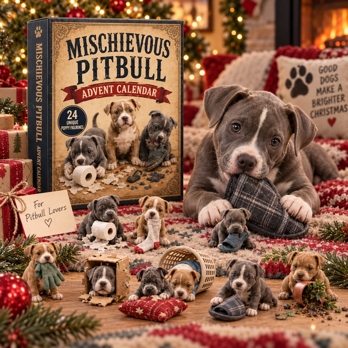 CHRISTMAS KICKOFF 49% OFF - Mischievous Pitbull Advent Calendar 2026 - 24-Day Festive Countdown