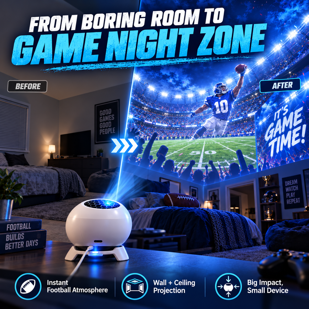 ✨ Football Game-Day Projection Light – Turn Any Room Into a Stadium-Style Zone