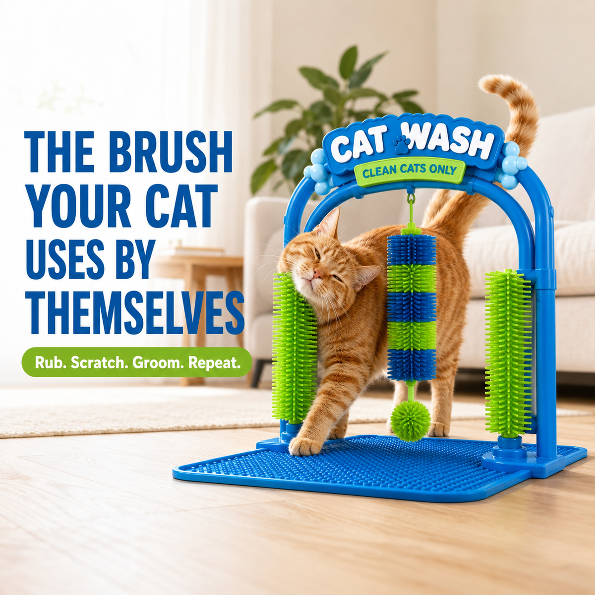 🐱 Interactive Cat Self-Grooming Arch – Multi-Angle Massage Brush & Play Station
