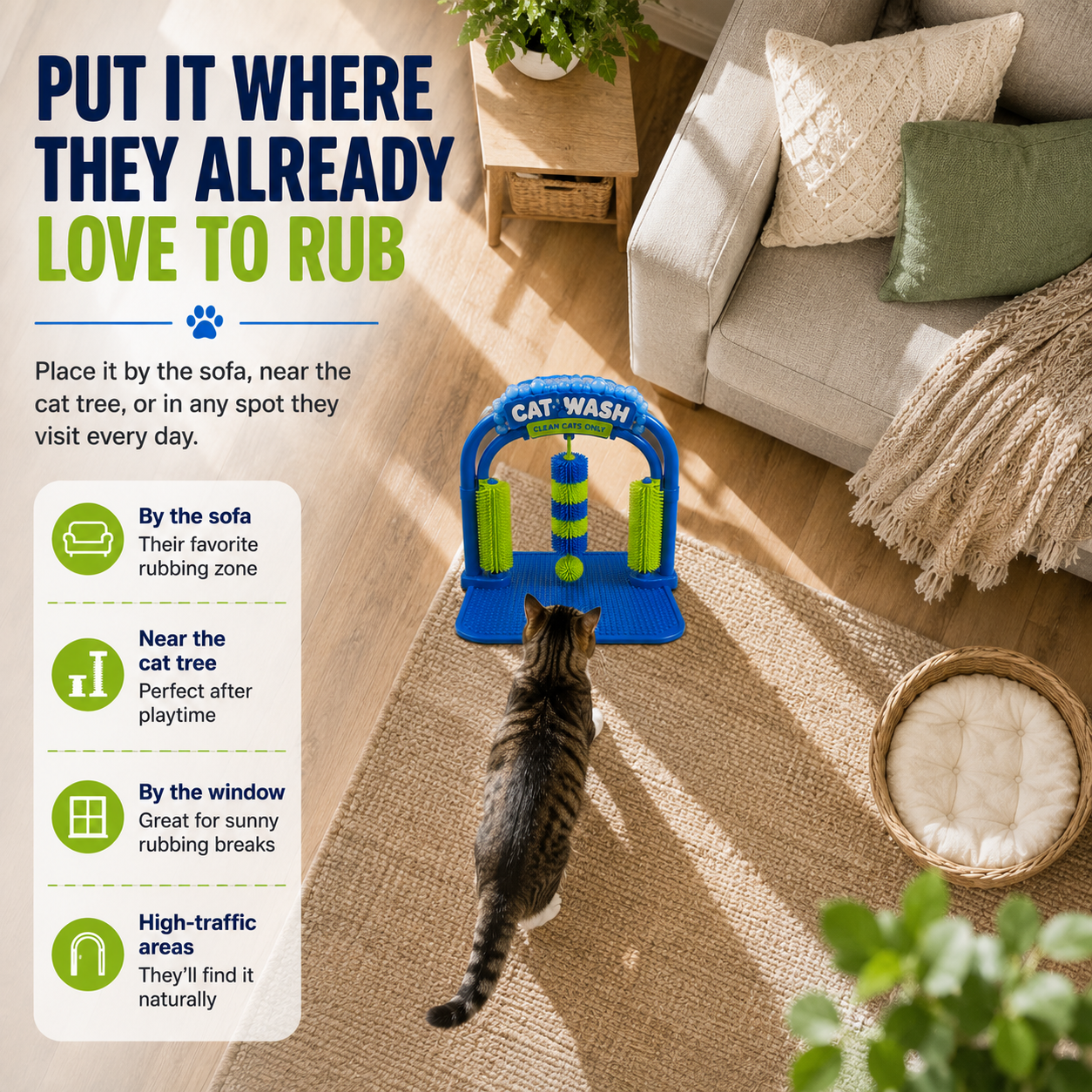 🐱 Interactive Cat Self-Grooming Arch – Multi-Angle Massage Brush & Play Station