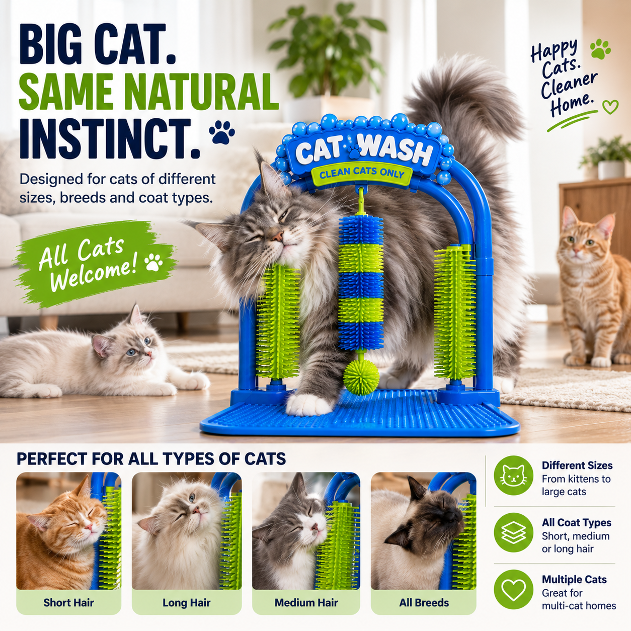 🐱 Interactive Cat Self-Grooming Arch – Multi-Angle Massage Brush & Play Station