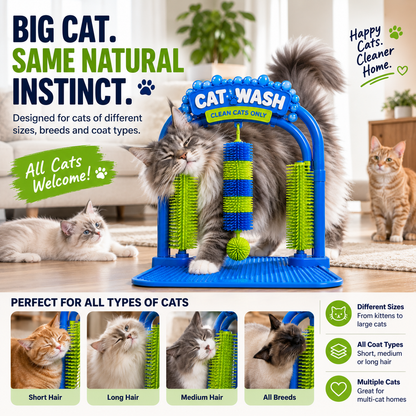 🐱 Interactive Cat Self-Grooming Arch – Multi-Angle Massage Brush & Play Station