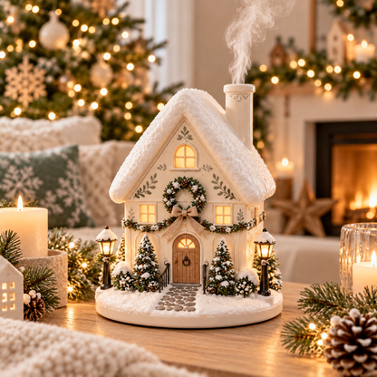 🎅Christmas Village Aroma Diffuser – Glowing Holiday House with Chimney Mist & Essential Oil Scent