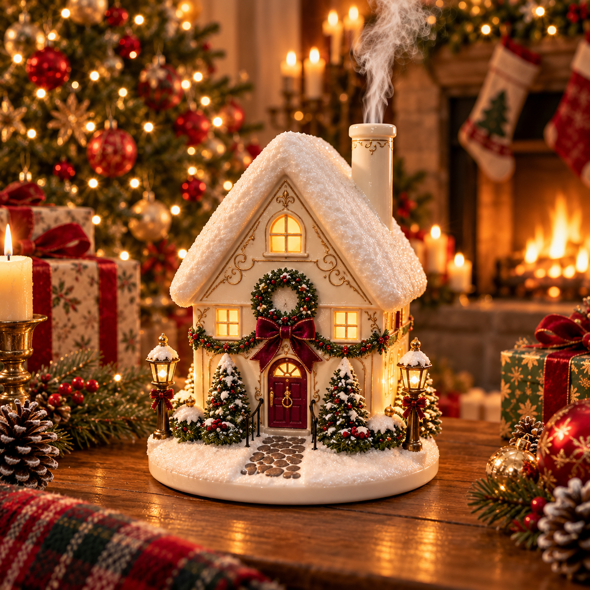 🎅Christmas Village Aroma Diffuser – Glowing Holiday House with Chimney Mist & Essential Oil Scent