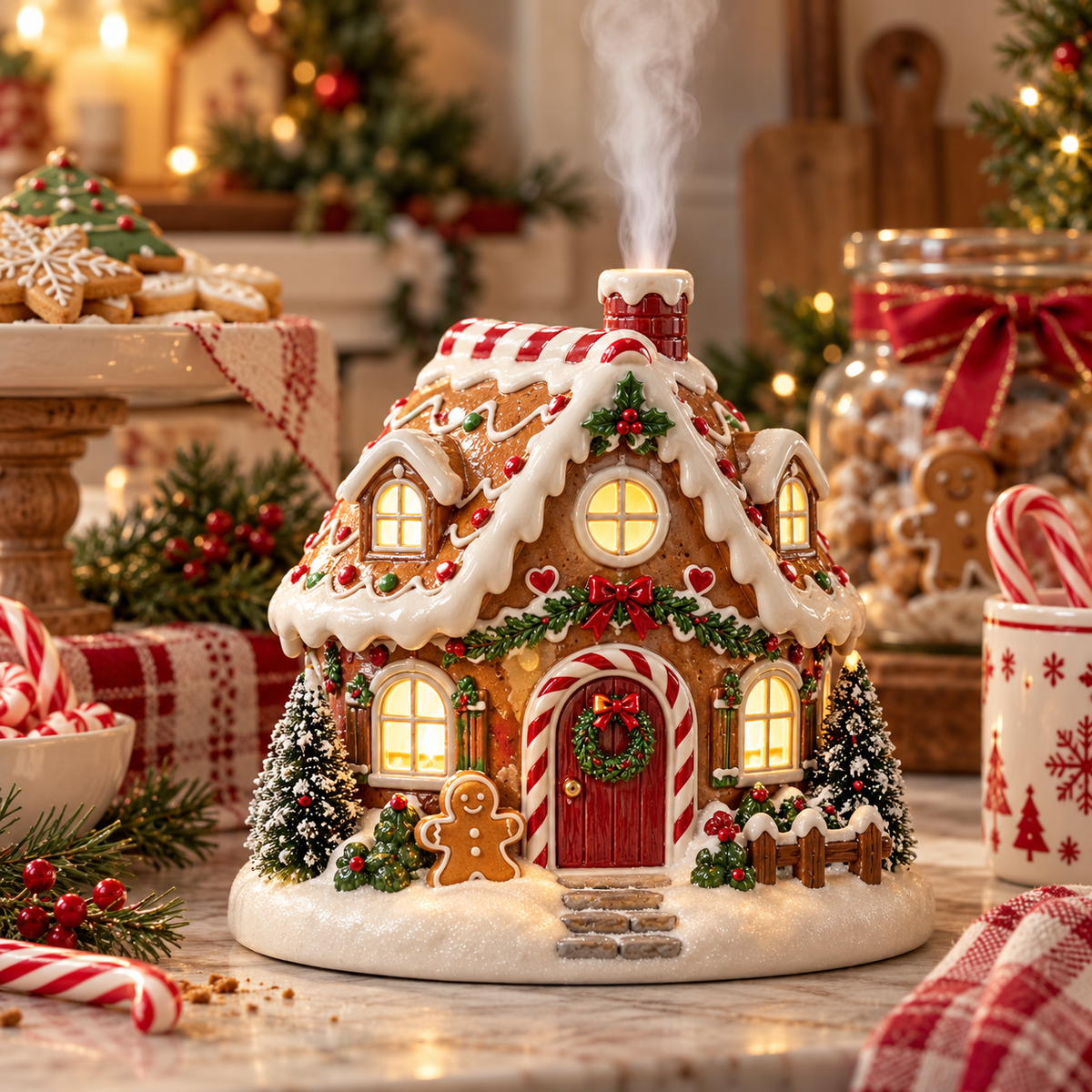 🎅Christmas Village Aroma Diffuser – Glowing Holiday House with Chimney Mist & Essential Oil Scent