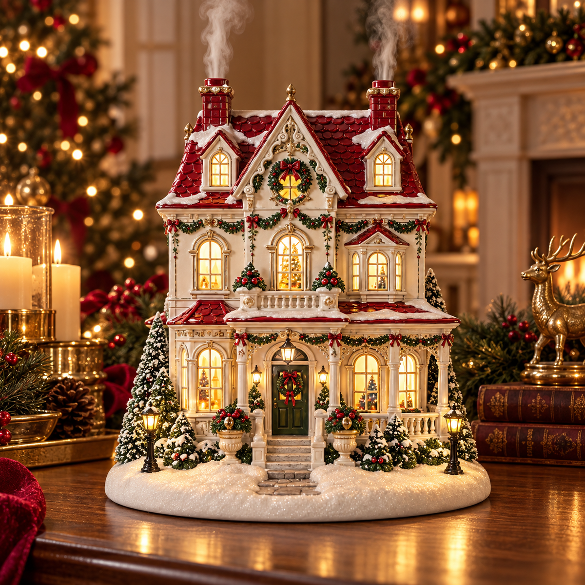🎅Christmas Village Aroma Diffuser – Glowing Holiday House with Chimney Mist & Essential Oil Scent