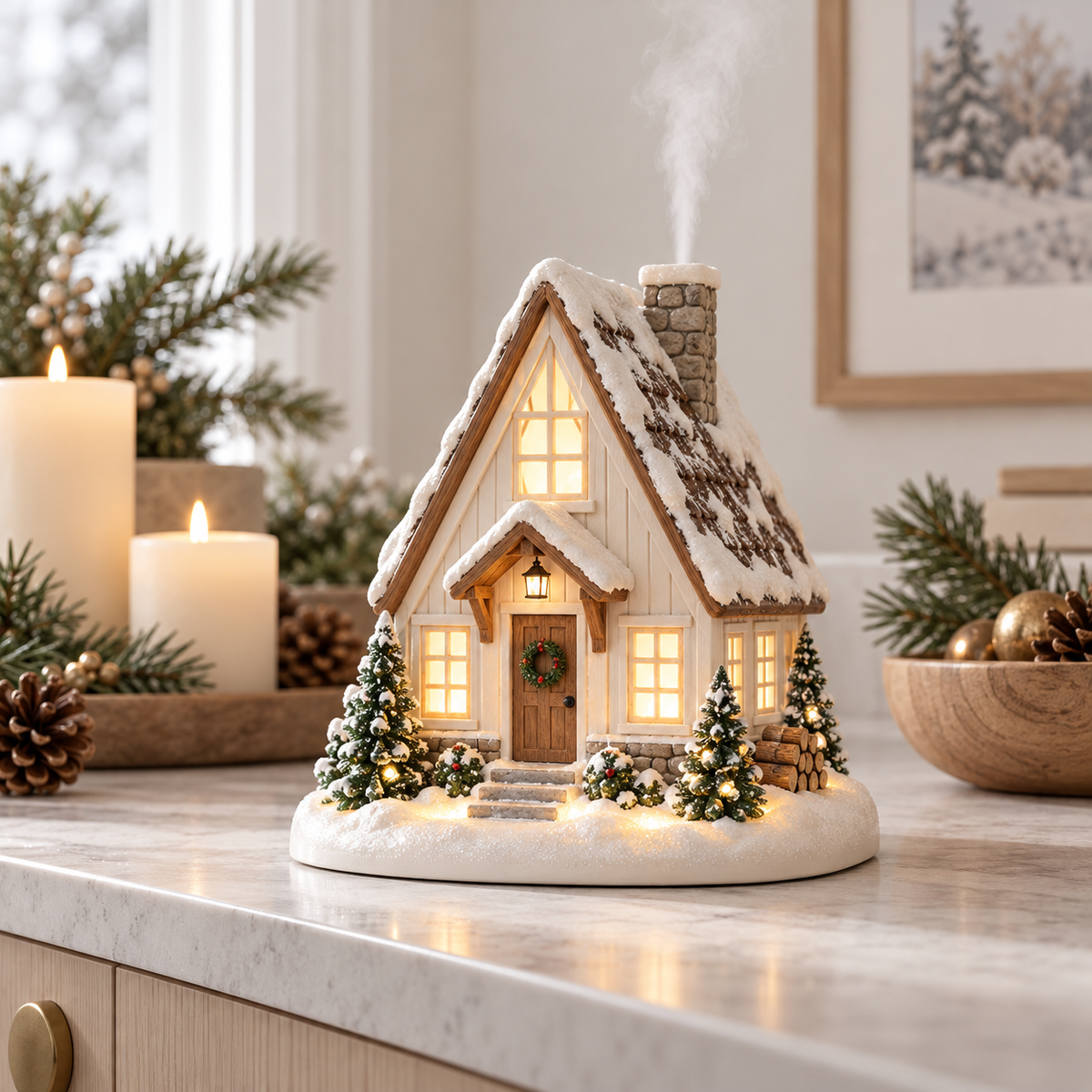 🎅Christmas Village Aroma Diffuser – Glowing Holiday House with Chimney Mist & Essential Oil Scent