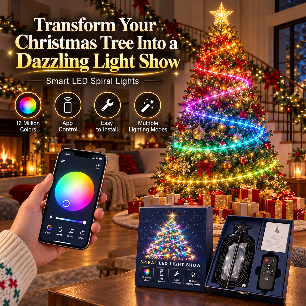 🎄✨ Smart LED Christmas Tree Lights – App-Controlled Rainbow Light Show with Magical Holiday Effects 🌈🎁