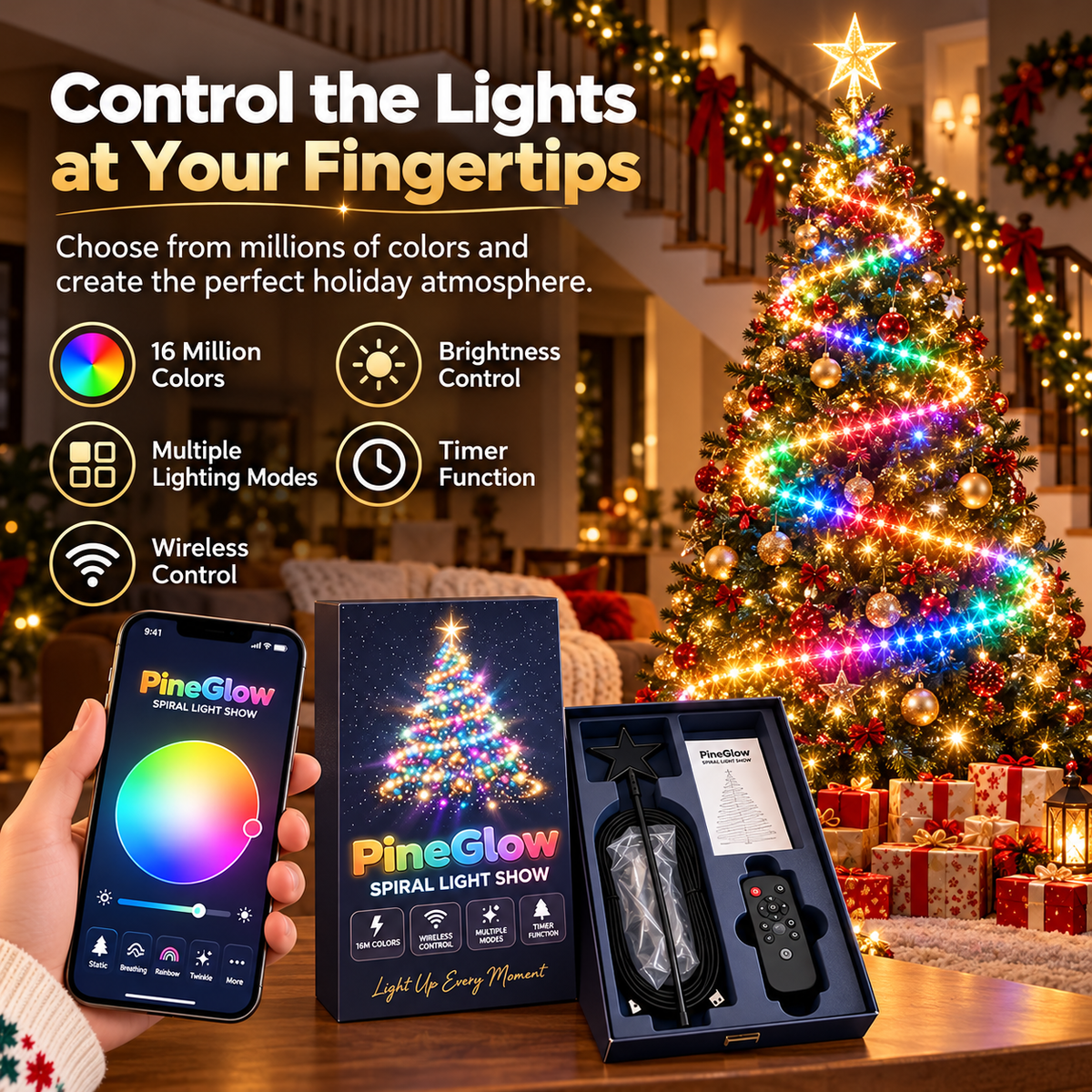 🎄✨ Smart LED Christmas Tree Lights – App-Controlled Rainbow Light Show with Magical Holiday Effects 🌈🎁