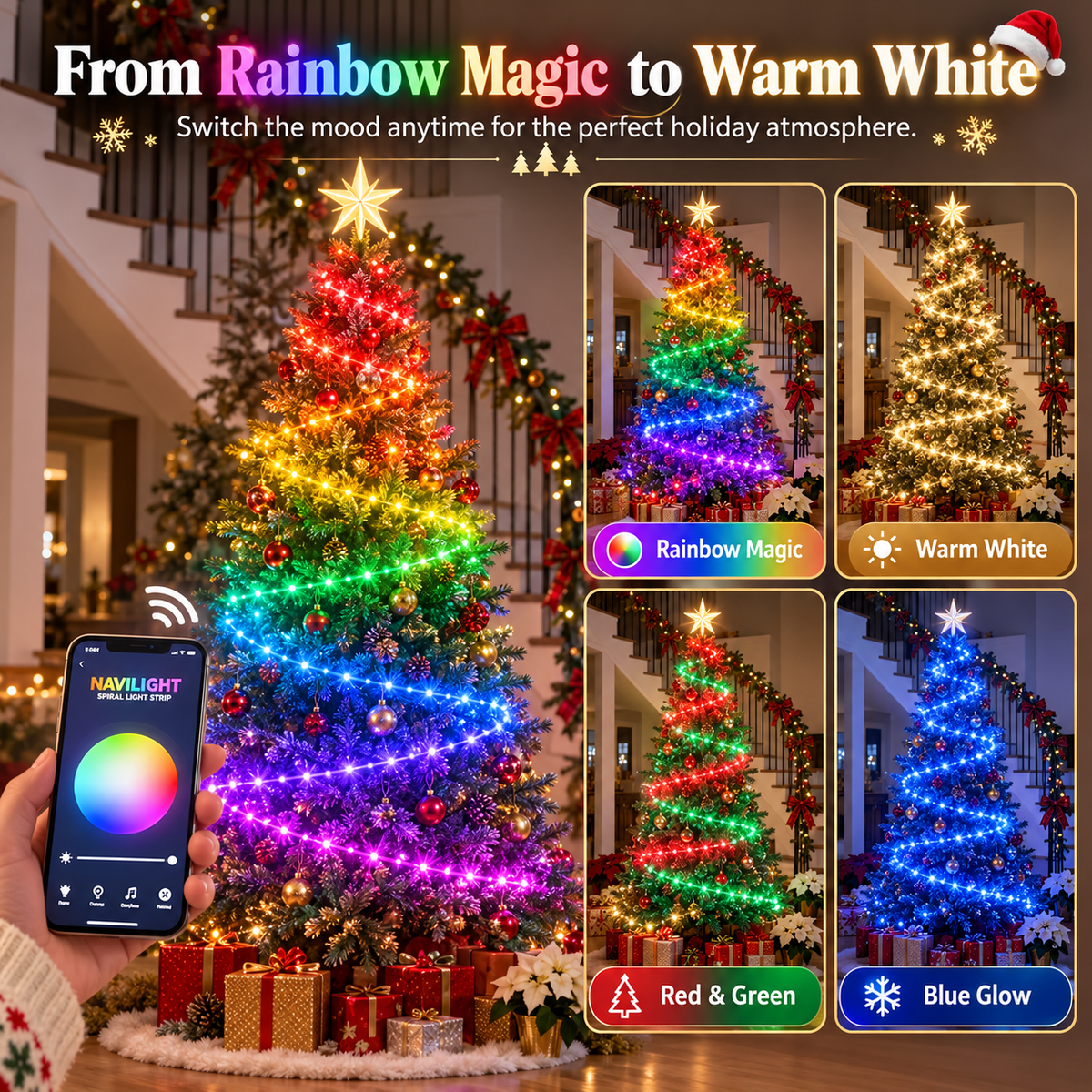 🎄✨ Smart LED Christmas Tree Lights – App-Controlled Rainbow Light Show with Magical Holiday Effects 🌈🎁