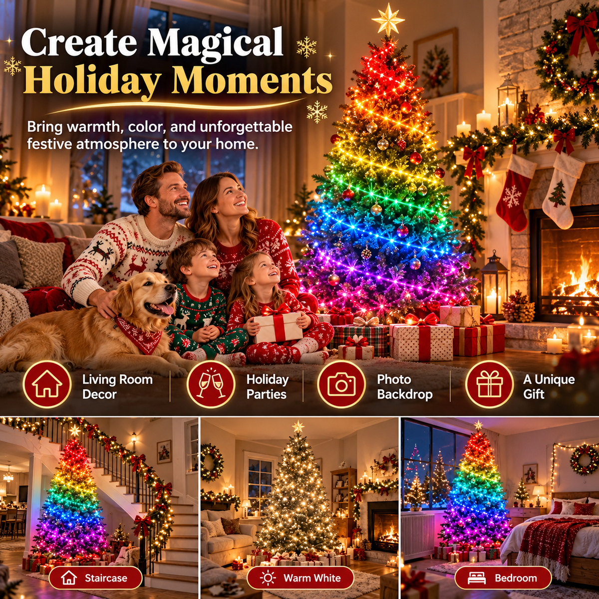 🎄✨ Smart LED Christmas Tree Lights – App-Controlled Rainbow Light Show with Magical Holiday Effects 🌈🎁