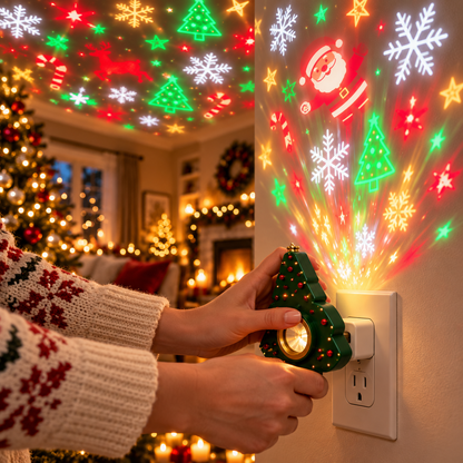🎄✨ Magical Christmas Tree Projector Light – Santa & Snowflake Holiday Ceiling Display 🎅❄️