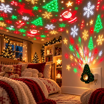 🎄✨ Magical Christmas Tree Projector Light – Santa & Snowflake Holiday Ceiling Display 🎅❄️