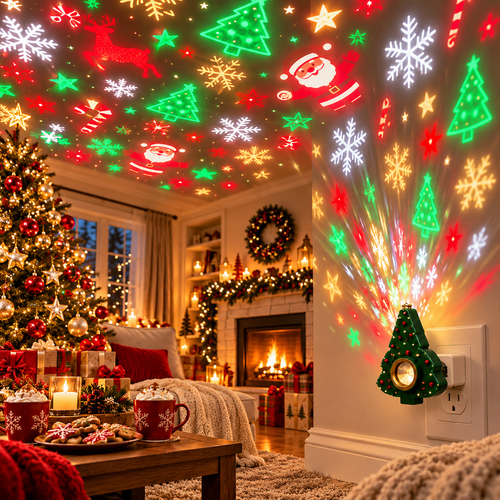 🎄✨ Magical Christmas Tree Projector Light – Santa & Snowflake Holiday Ceiling Display 🎅❄️