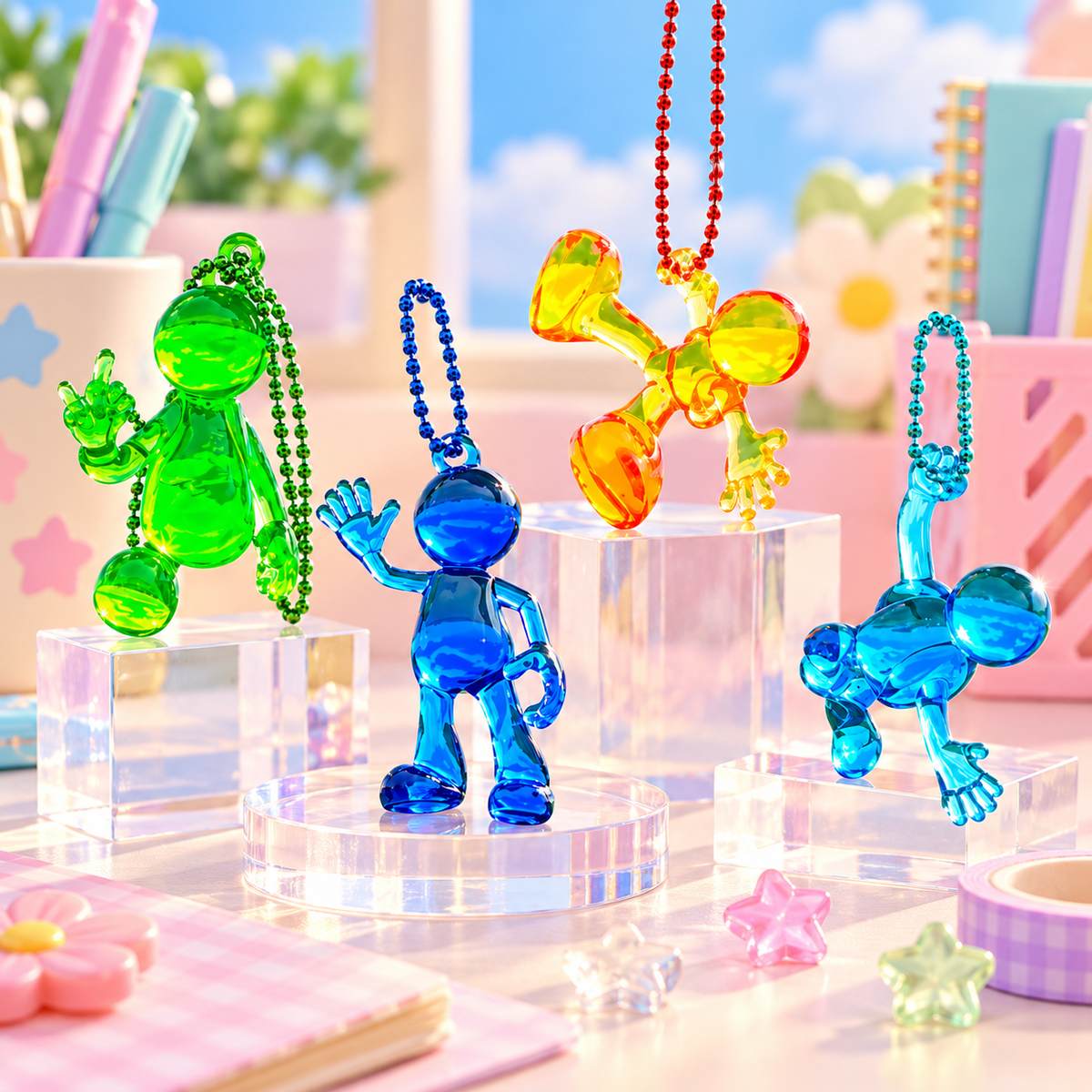✨ Colorful Mini Figure Keychains – Transparent Cute Character Bag Charms