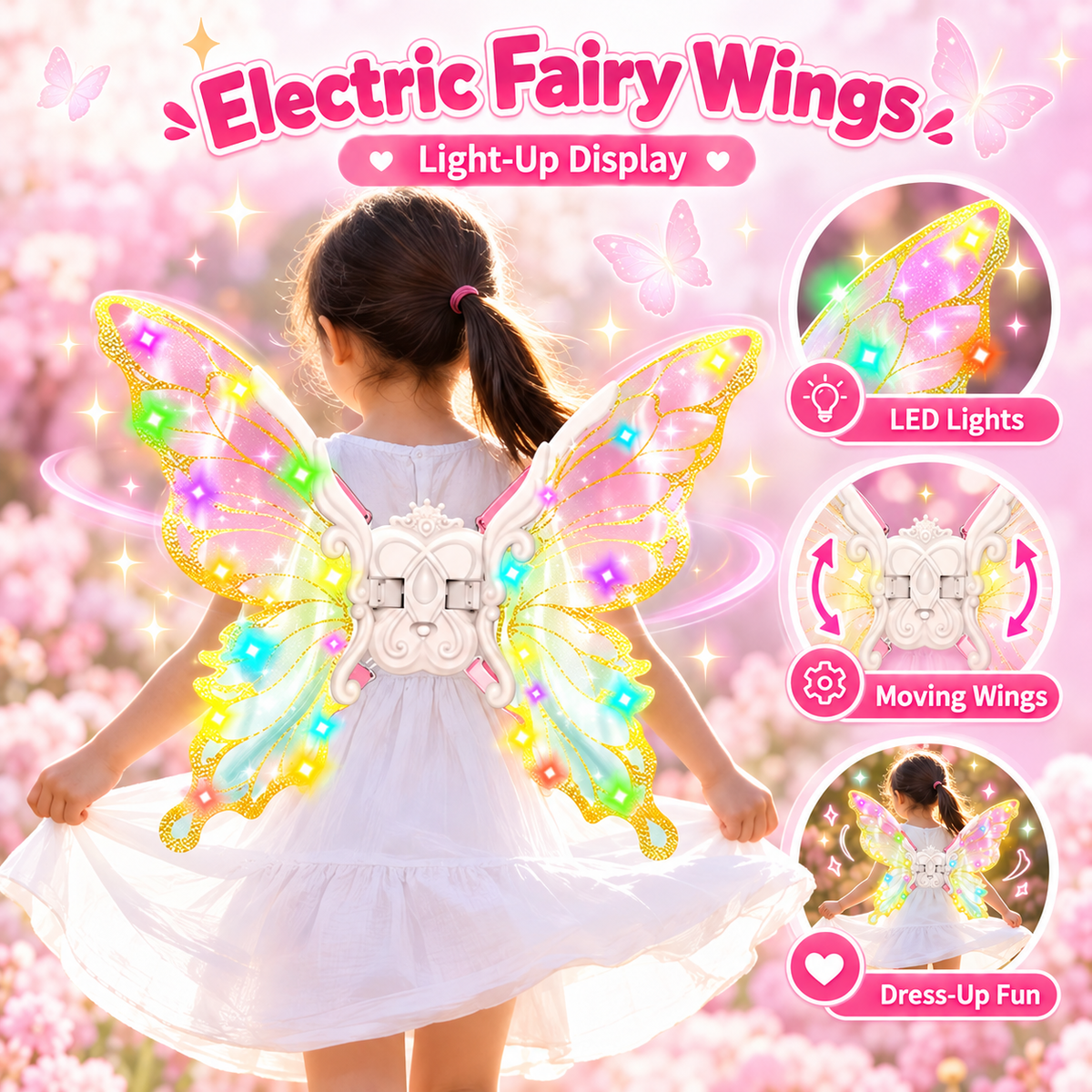 🎀🦋 Magical Moving Butterfly Wings – Light Up Fairy Costume For Kids & Parties