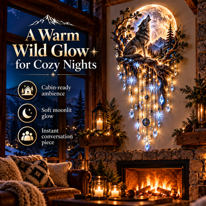 🎀⏳ Last Day 50% OFF-🐺🌕 Wolf Howling Moon Starfall Wall Light – Bring the Wild Home