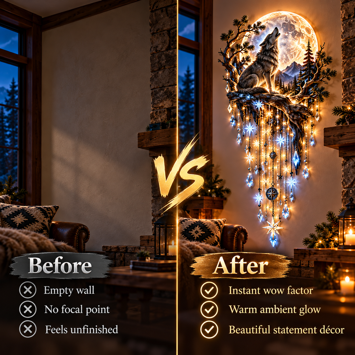 🎀⏳ Last Day 50% OFF-🐺🌕 Wolf Howling Moon Starfall Wall Light – Bring the Wild Home