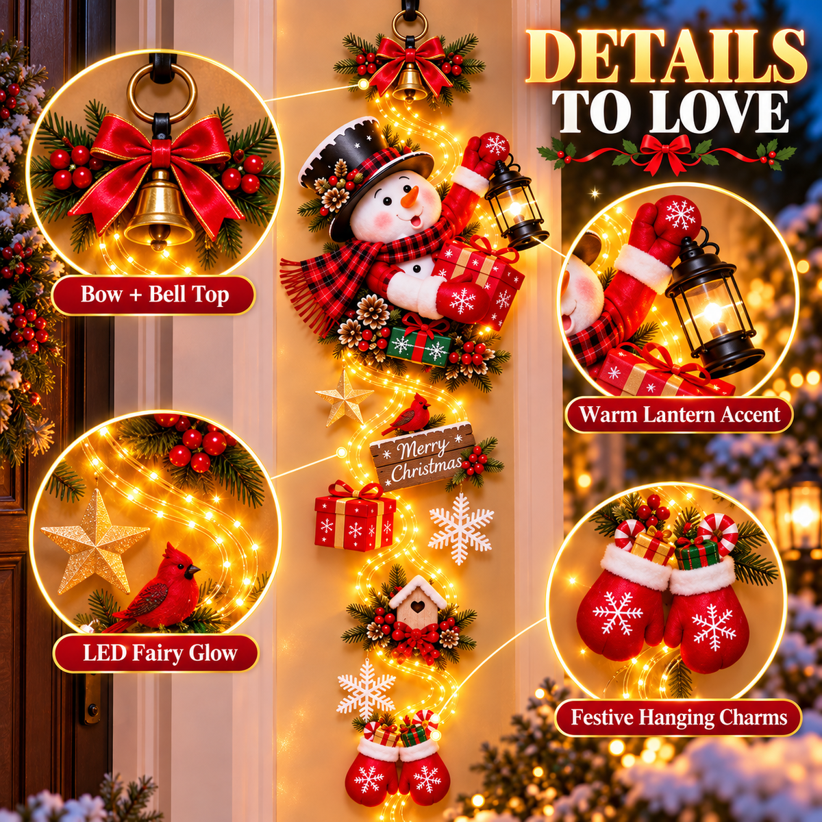 🎄 Light-Up Christmas Entryway Decor ✨ Snowman & Santa Hanging Door Light